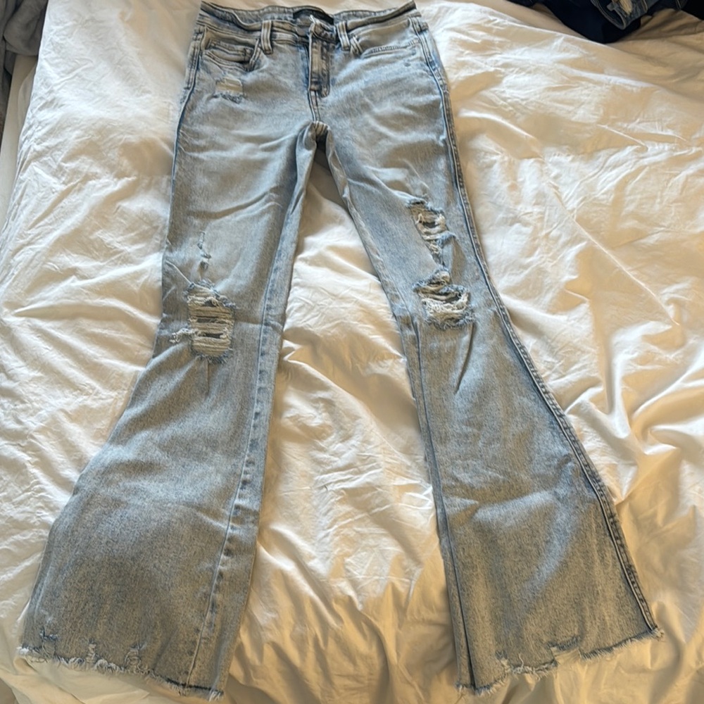 Light Blue Distressed Flare Jeans